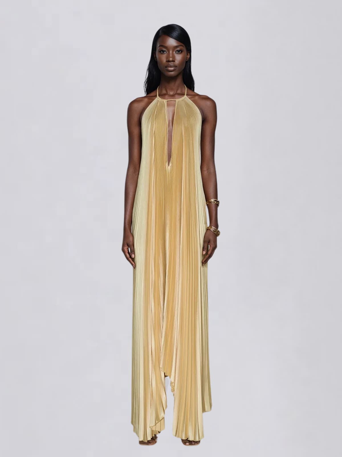Robe longue métallisée plissée dos nu Belvix