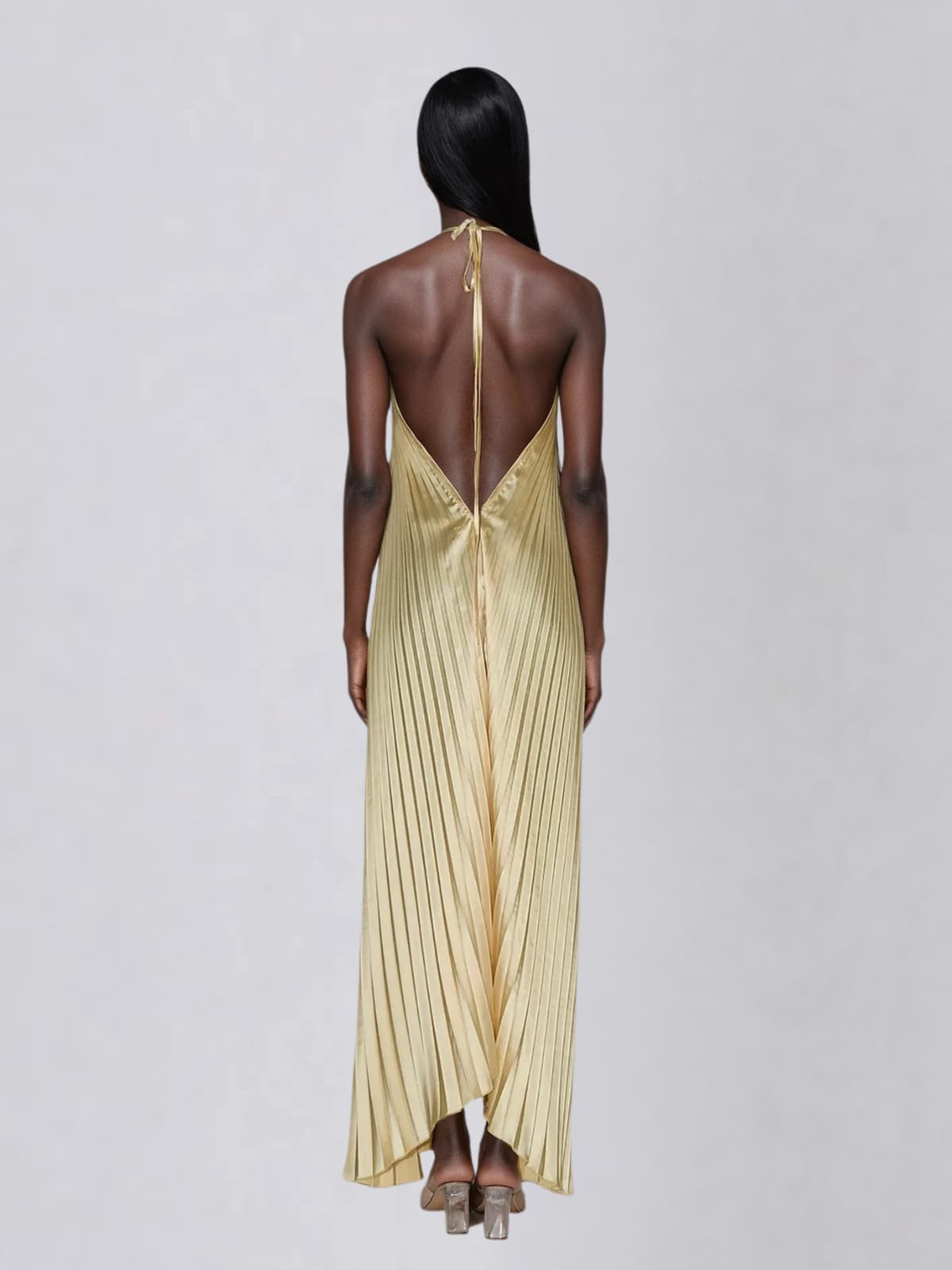Robe longue métallisée plissée dos nu Belvix