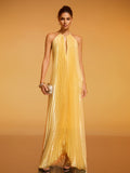 Robe longue métallisée plissée dos nu Belvix