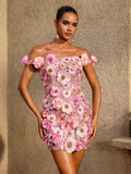 Robe mini fleurie élégante Gexila à épaules dénudées