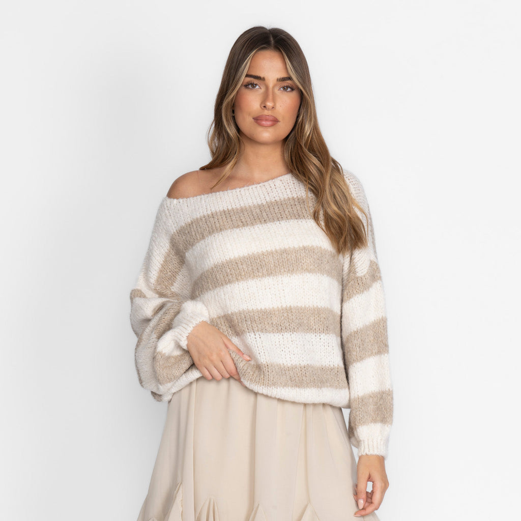 Pull décontracté à rayures et épaules dénudées