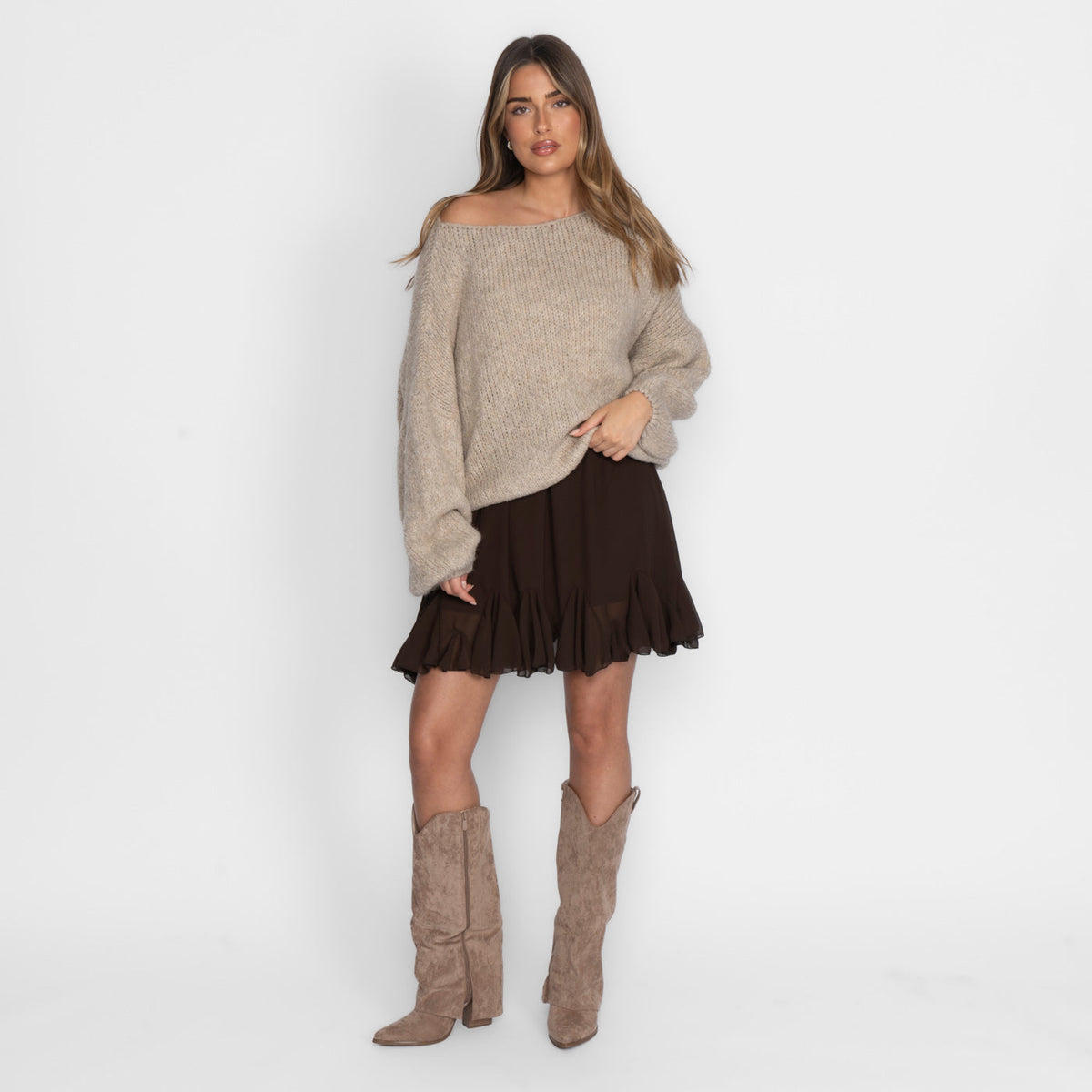 Pull décontracté à épaules dénudées