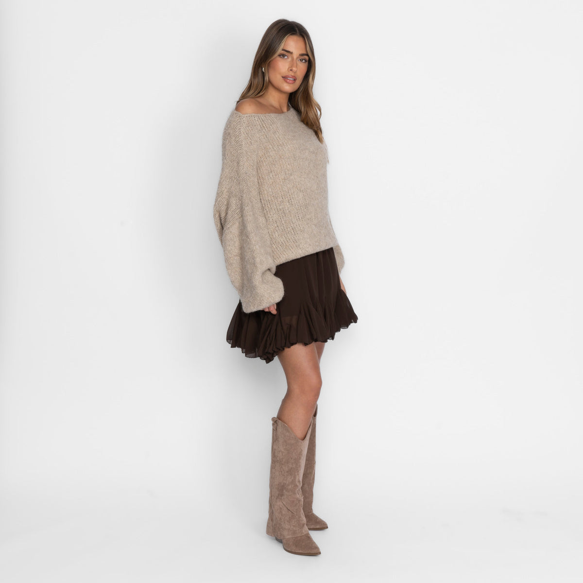 Pull décontracté à épaules dénudées