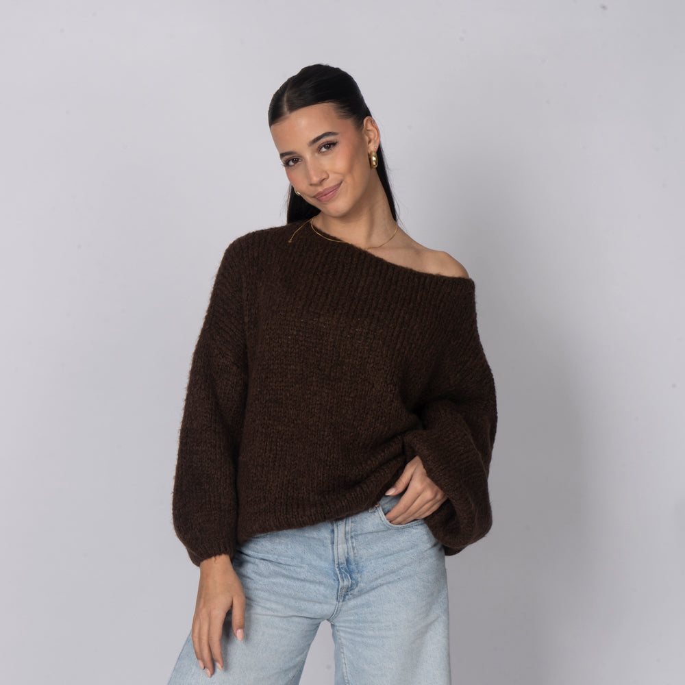 Pull décontracté à épaules dénudées