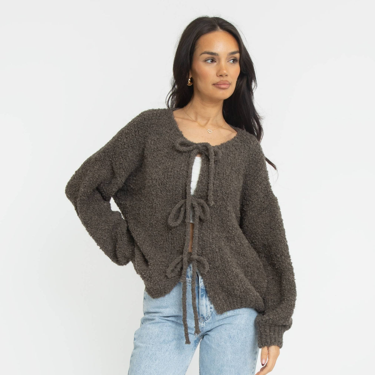 Cardigan oversize en bouclé avec liens à nouer