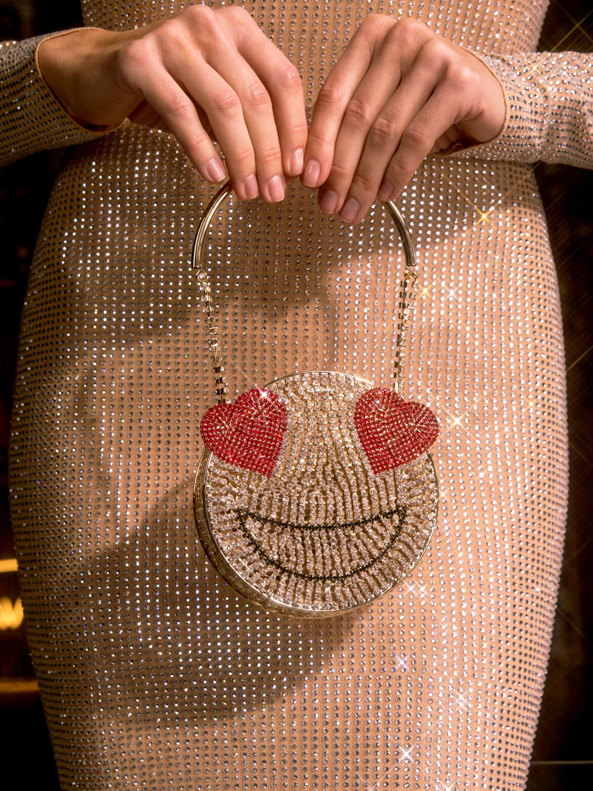 Sac à main Fylorae scintillant avec strass en forme de sourire