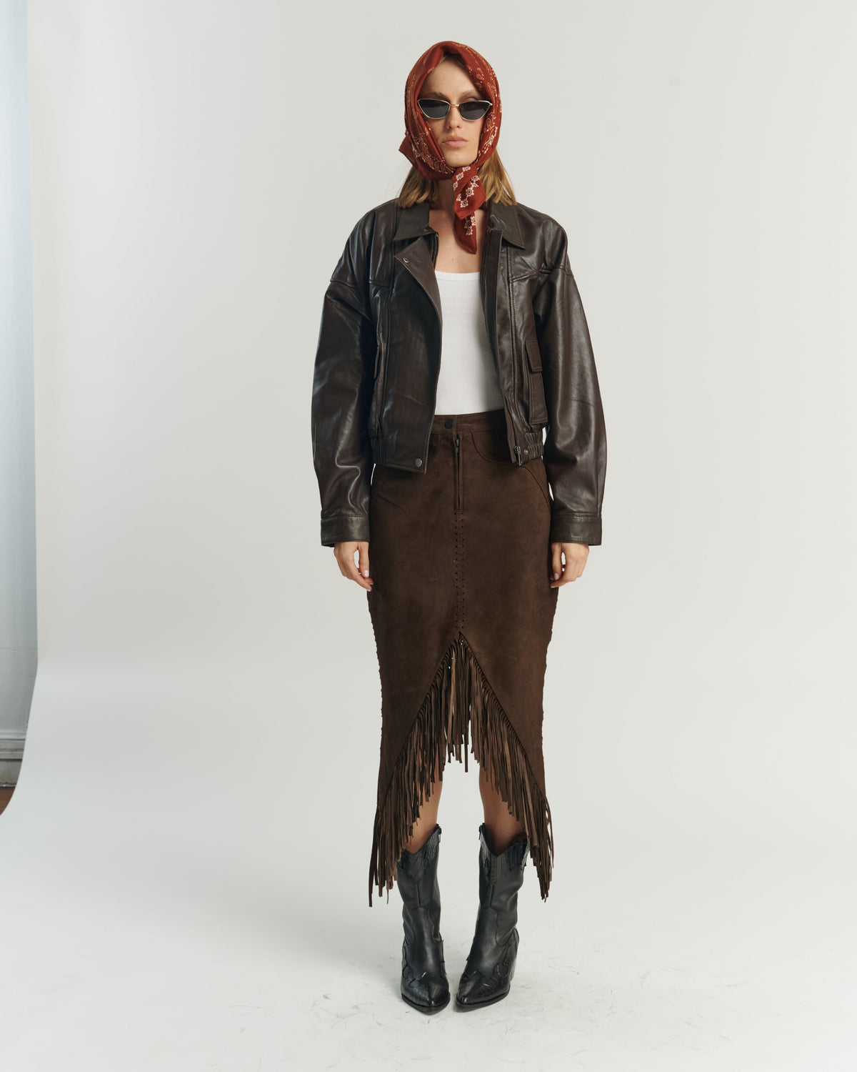 Blouson aviateur en cuir couleur chocolat
