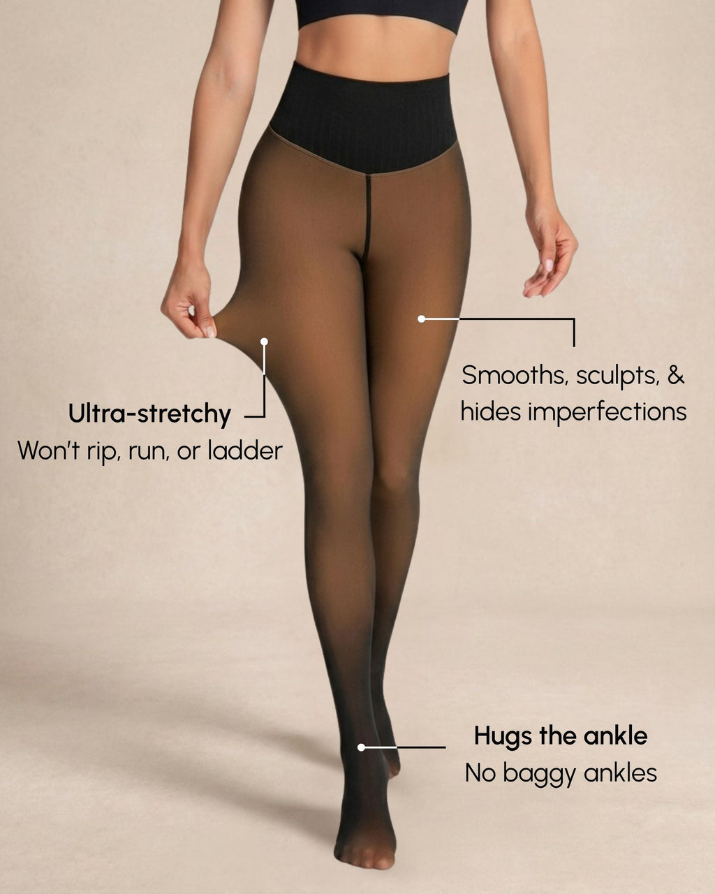 Collants effet transparent doublés en polaire pour un style douillet et sans effort