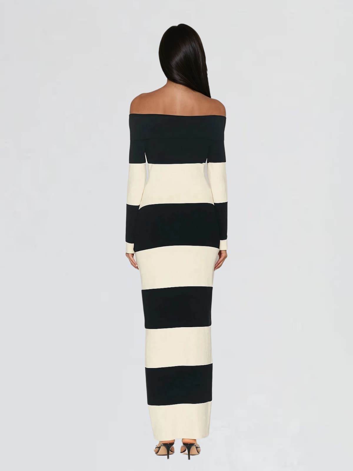 Robe longue en maille rayée à épaules dénudées Katzent