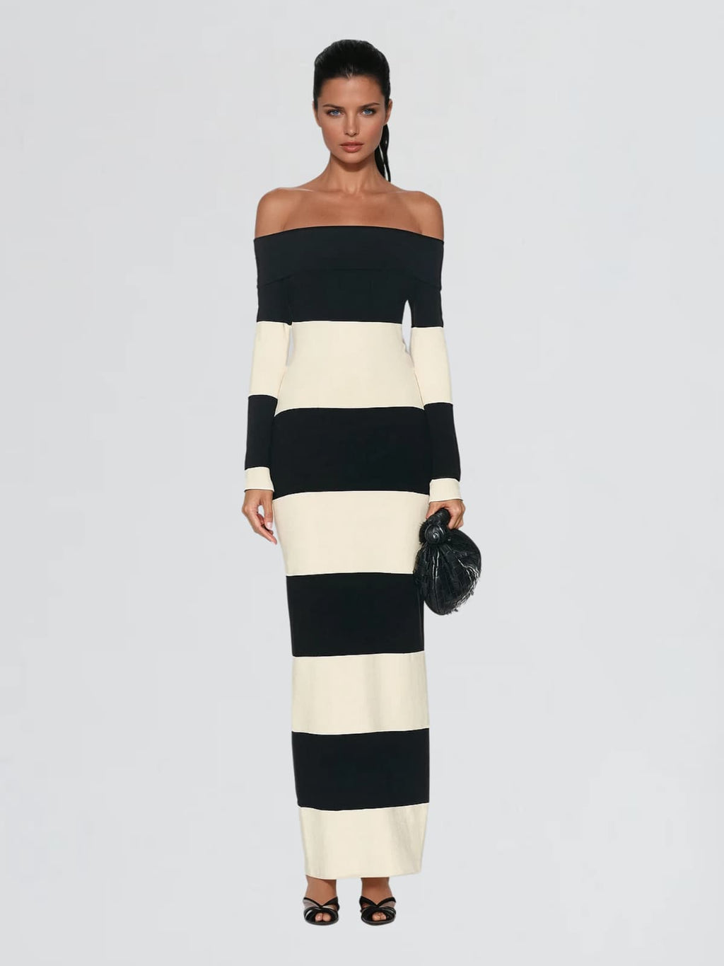 Robe longue en maille rayée à épaules dénudées Katzent
