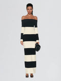 Robe longue en maille rayée à épaules dénudées Katzent
