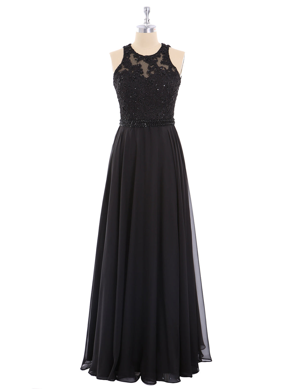 Robe Noire Dos Nu en Mousseline Perlée avec Ceinture