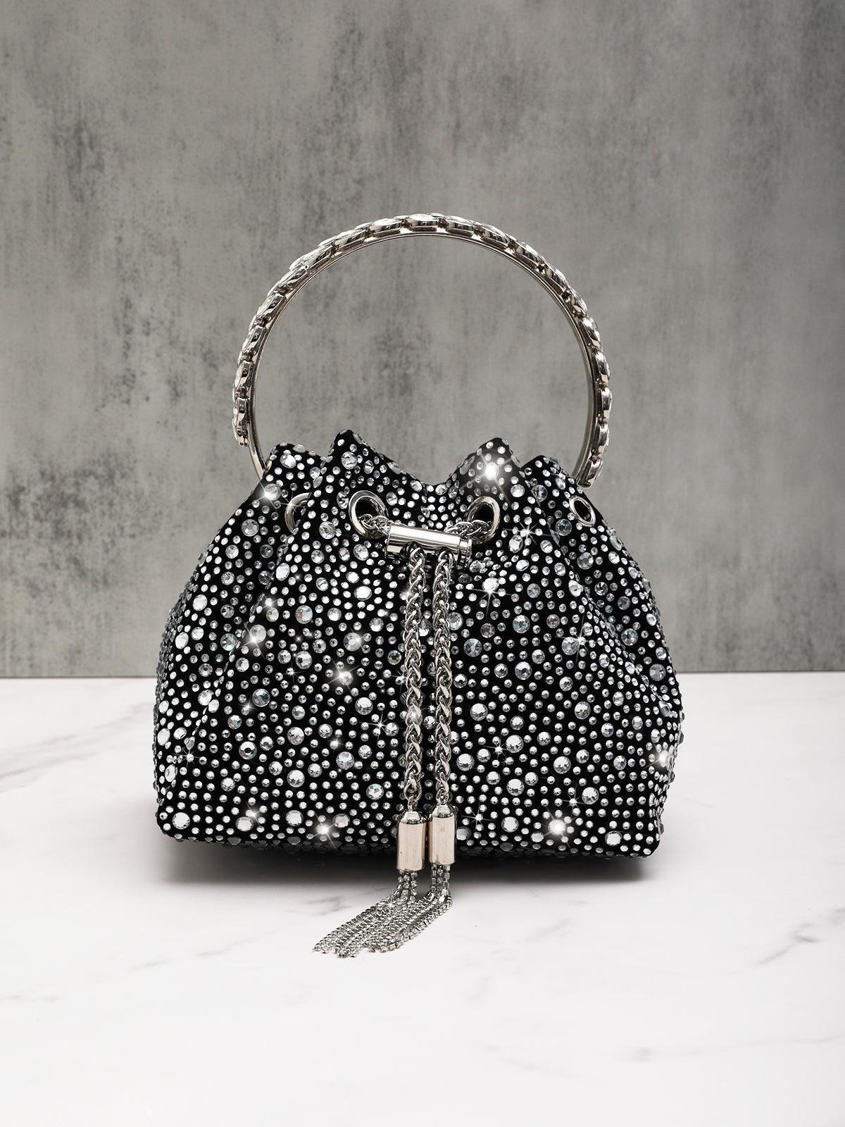 Sac seau noir Mattea avec ornements en cristaux