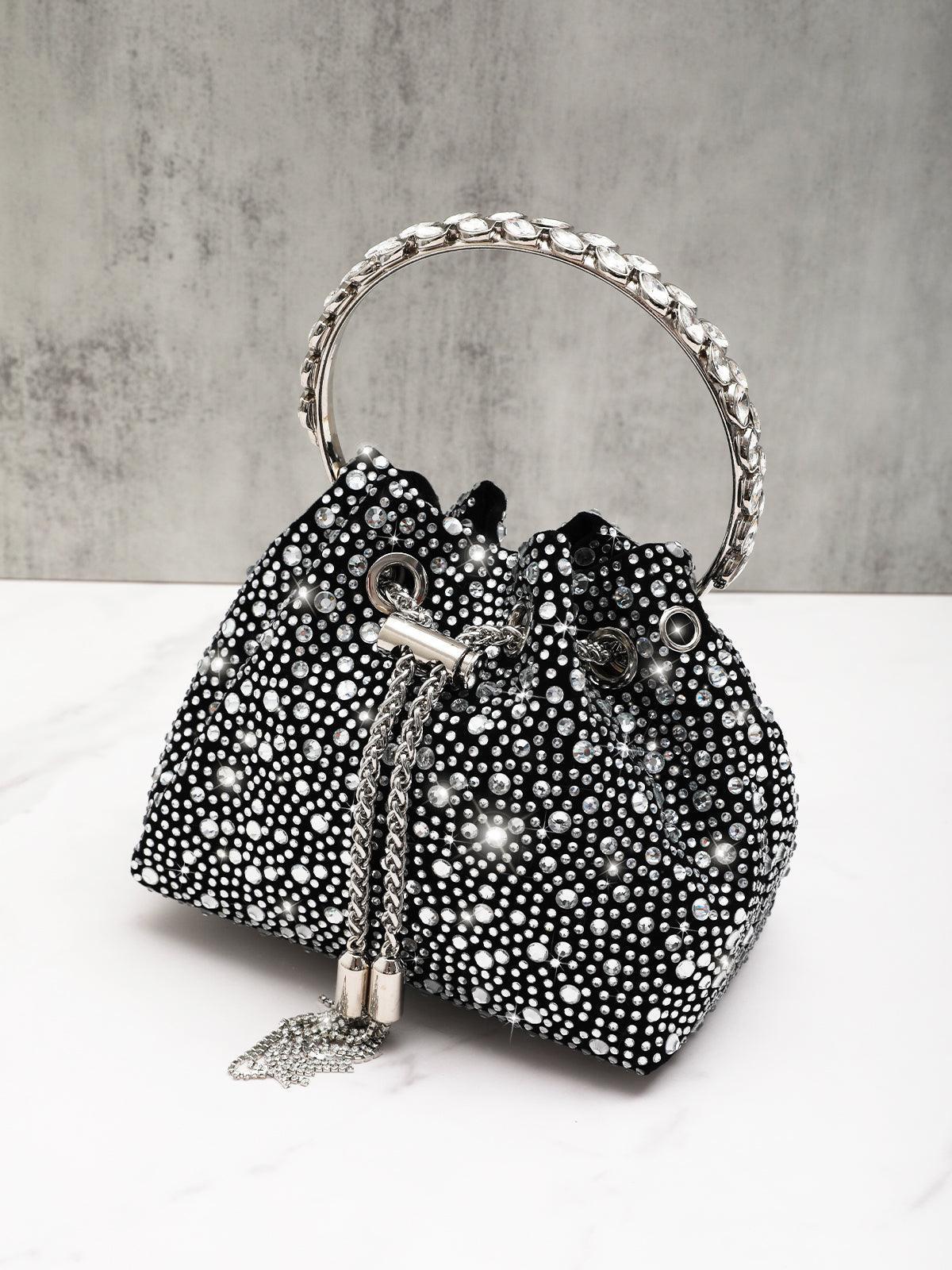 Sac seau noir Mattea avec ornements en cristaux