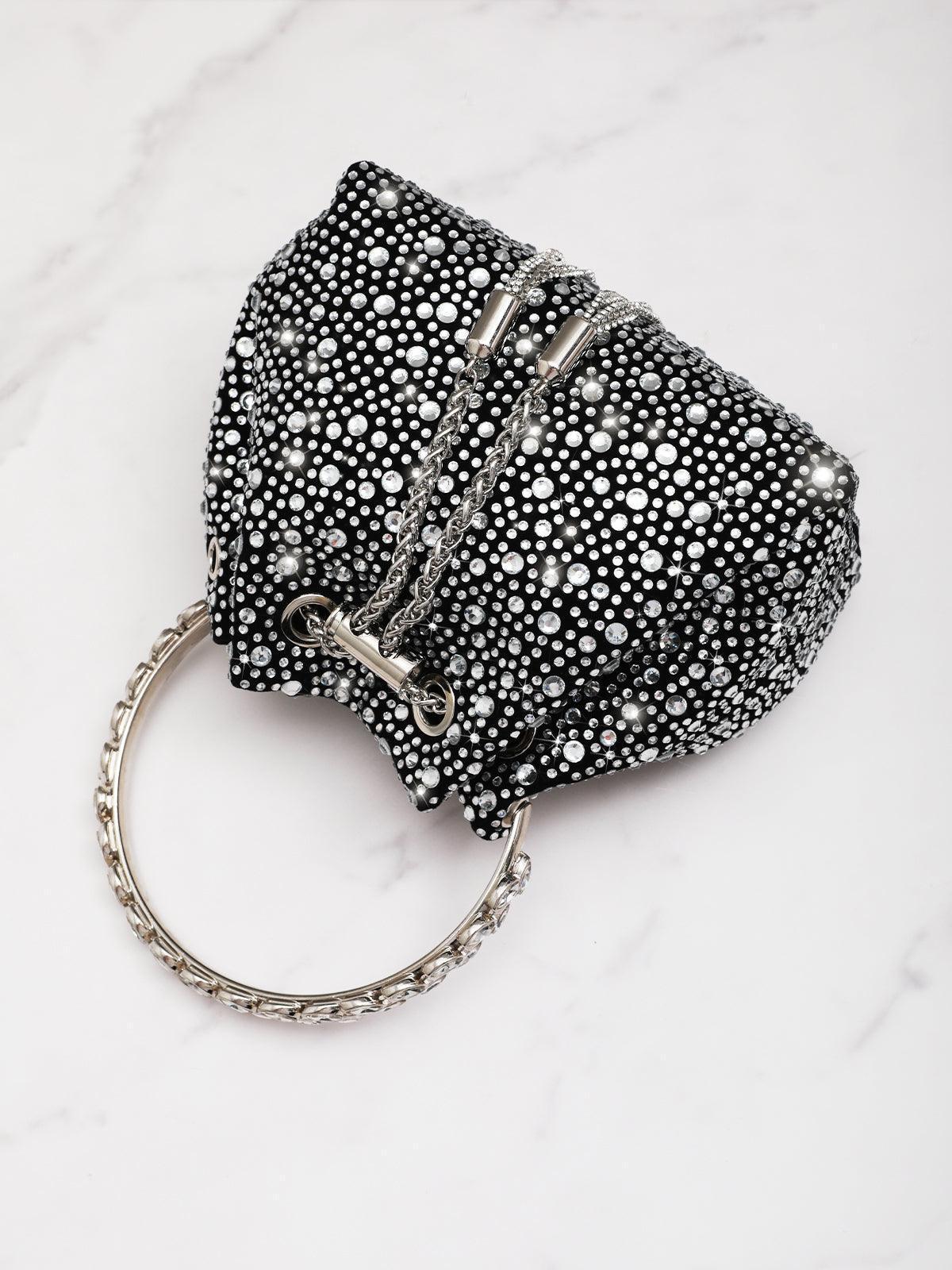 Sac seau noir Mattea avec ornements en cristaux