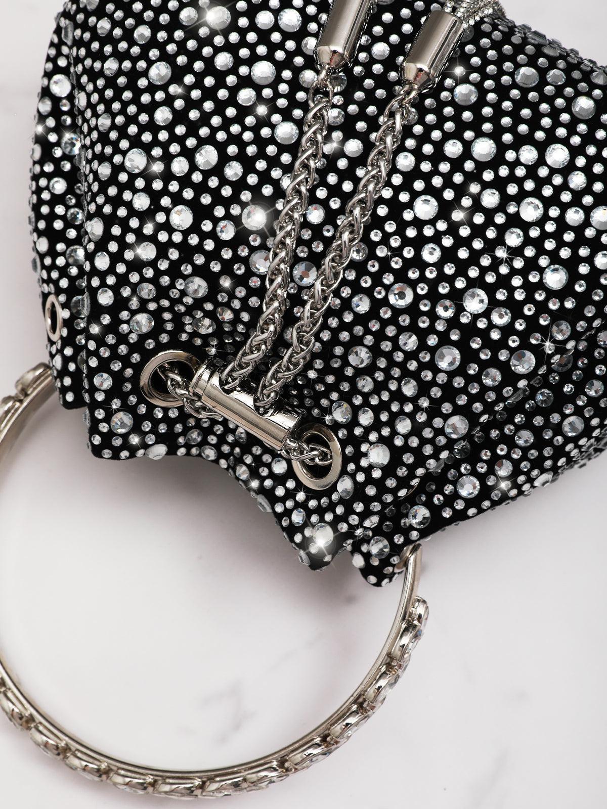 Sac seau noir Mattea avec ornements en cristaux