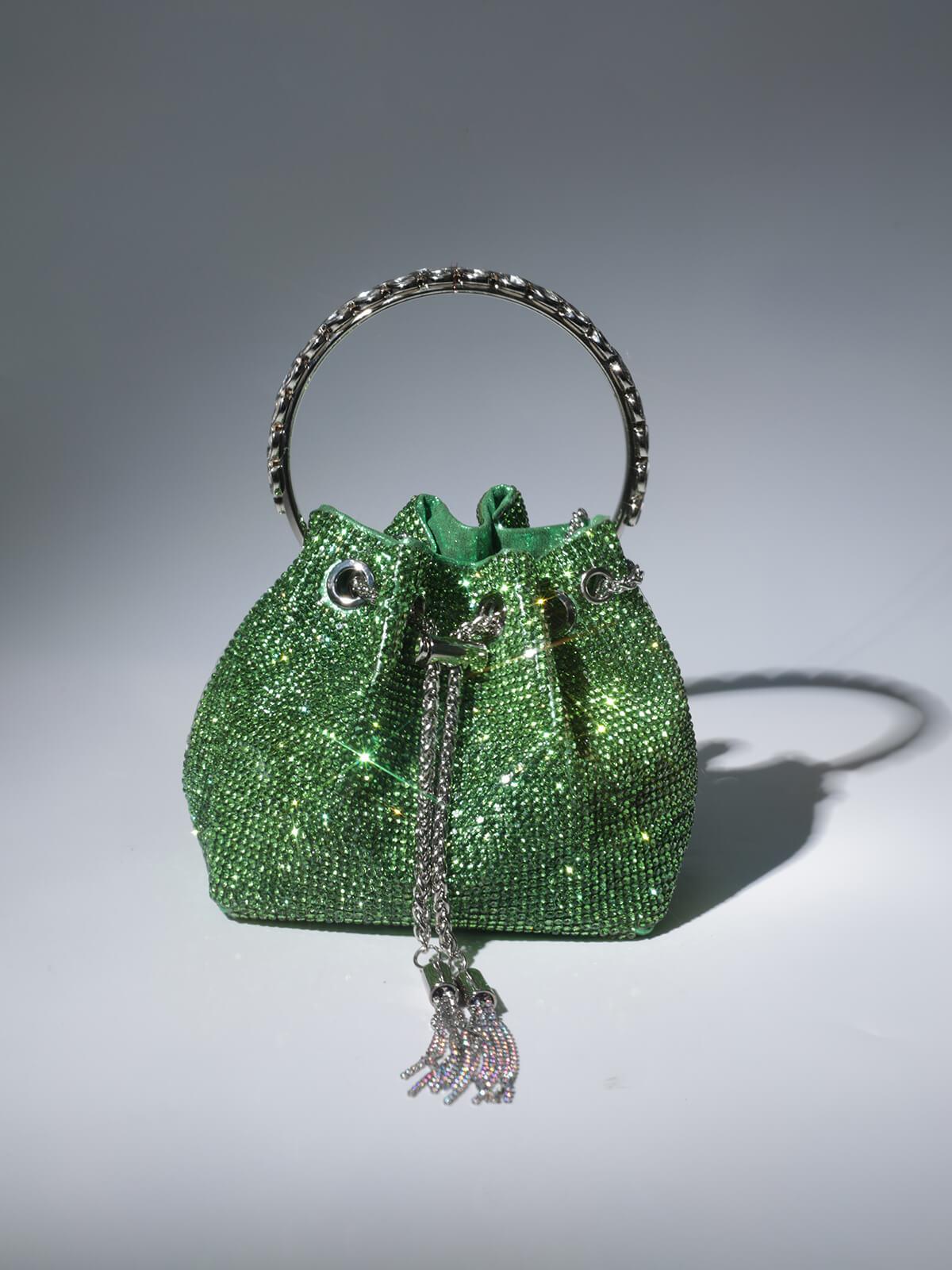 Sac seau vert Mattea orné de cristaux