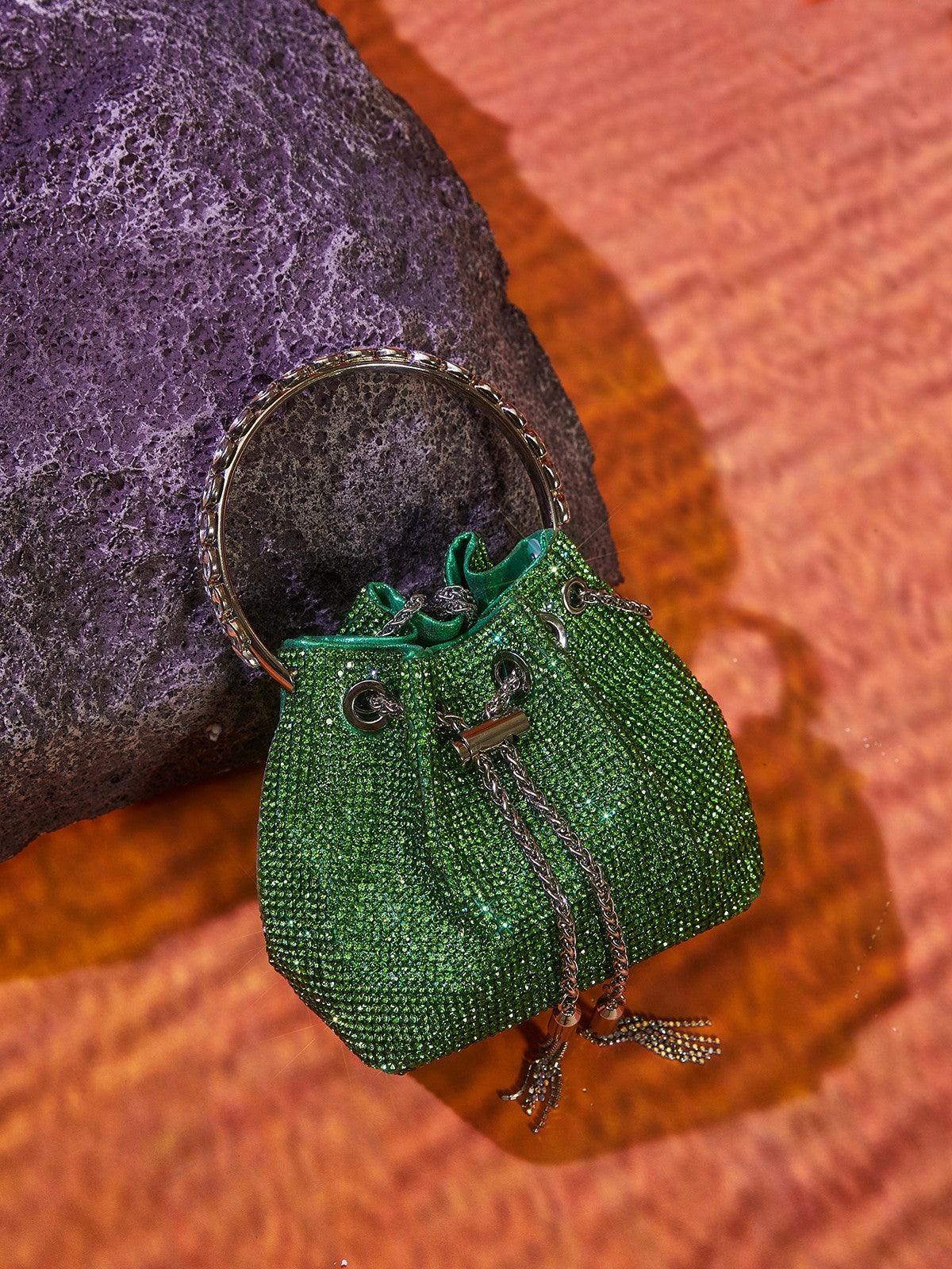 Sac seau vert Mattea orné de cristaux