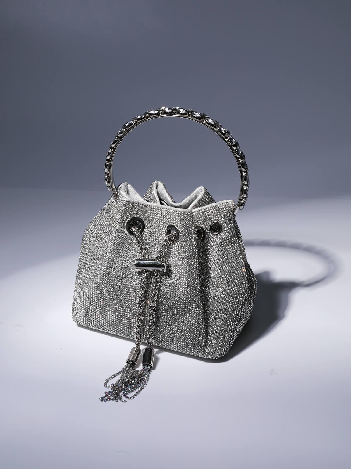 Sac seau Mattea argenté orné de cristaux