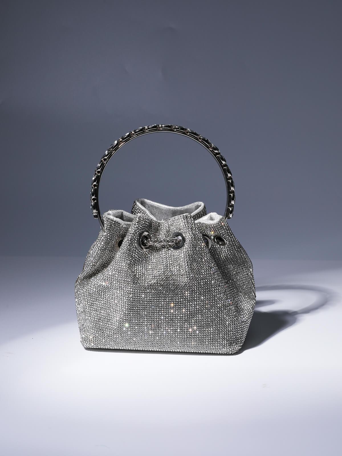 Sac seau Mattea argenté orné de cristaux