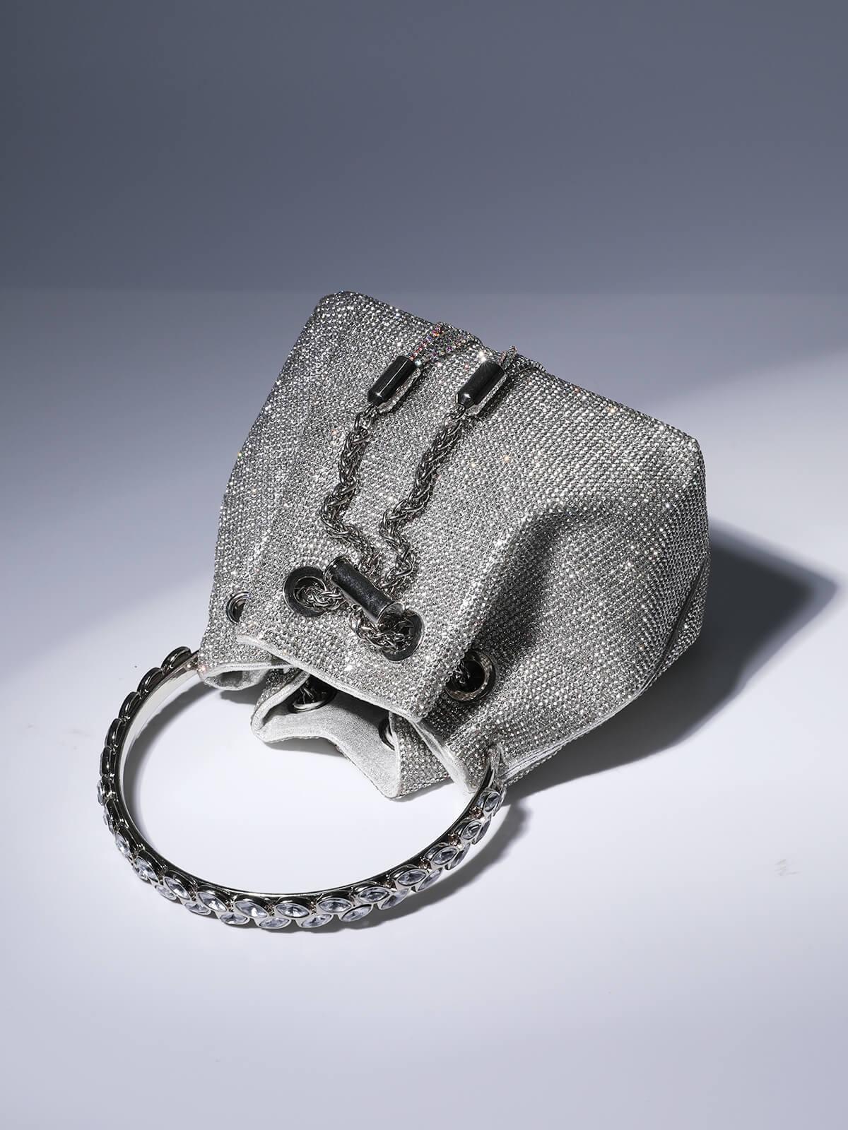 Sac seau Mattea argenté orné de cristaux