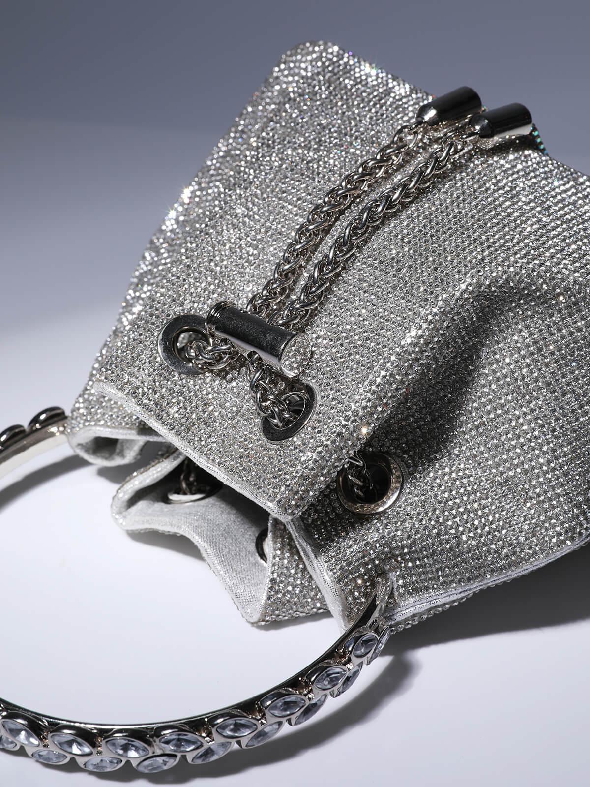 Sac seau Mattea argenté orné de cristaux