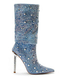 Bottes Mia en denim pailleté ornées de strass