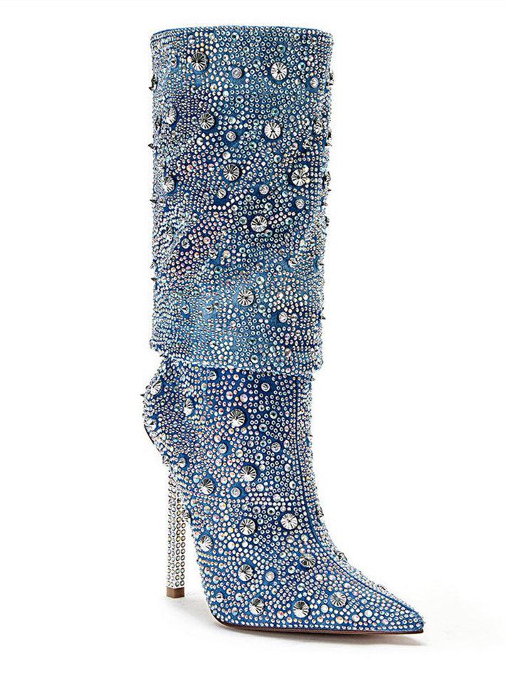 Bottes Mia en denim pailleté ornées de strass
