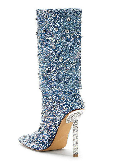 Bottes Mia en denim pailleté ornées de strass