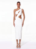 Robe midi élégante Xelyra asymétrique à découpes