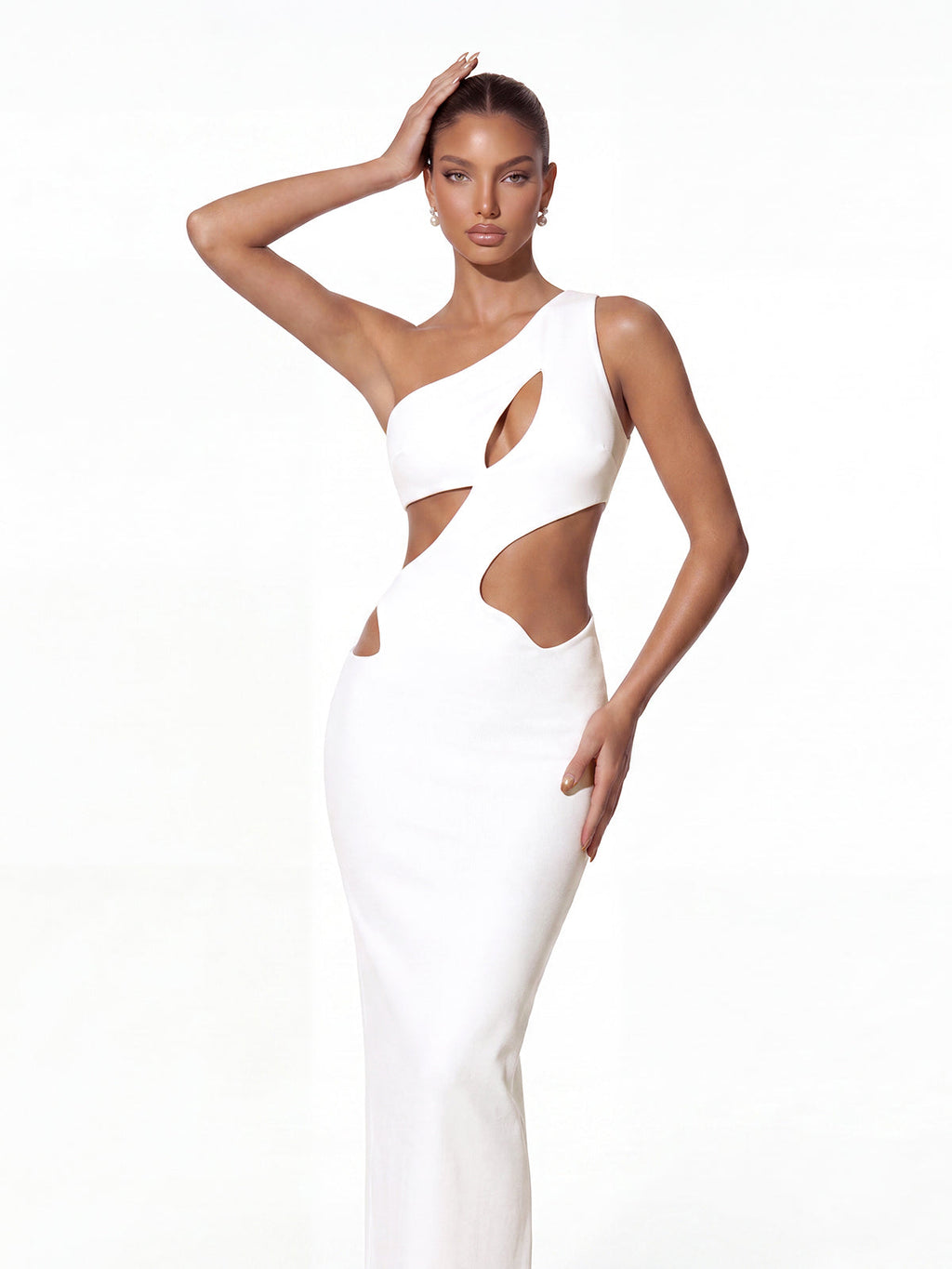 Robe midi élégante Xelyra asymétrique à découpes