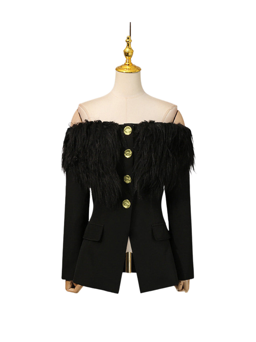 Blazer chic Vazzar à épaules dénudées et à franges – veste au style affirmé