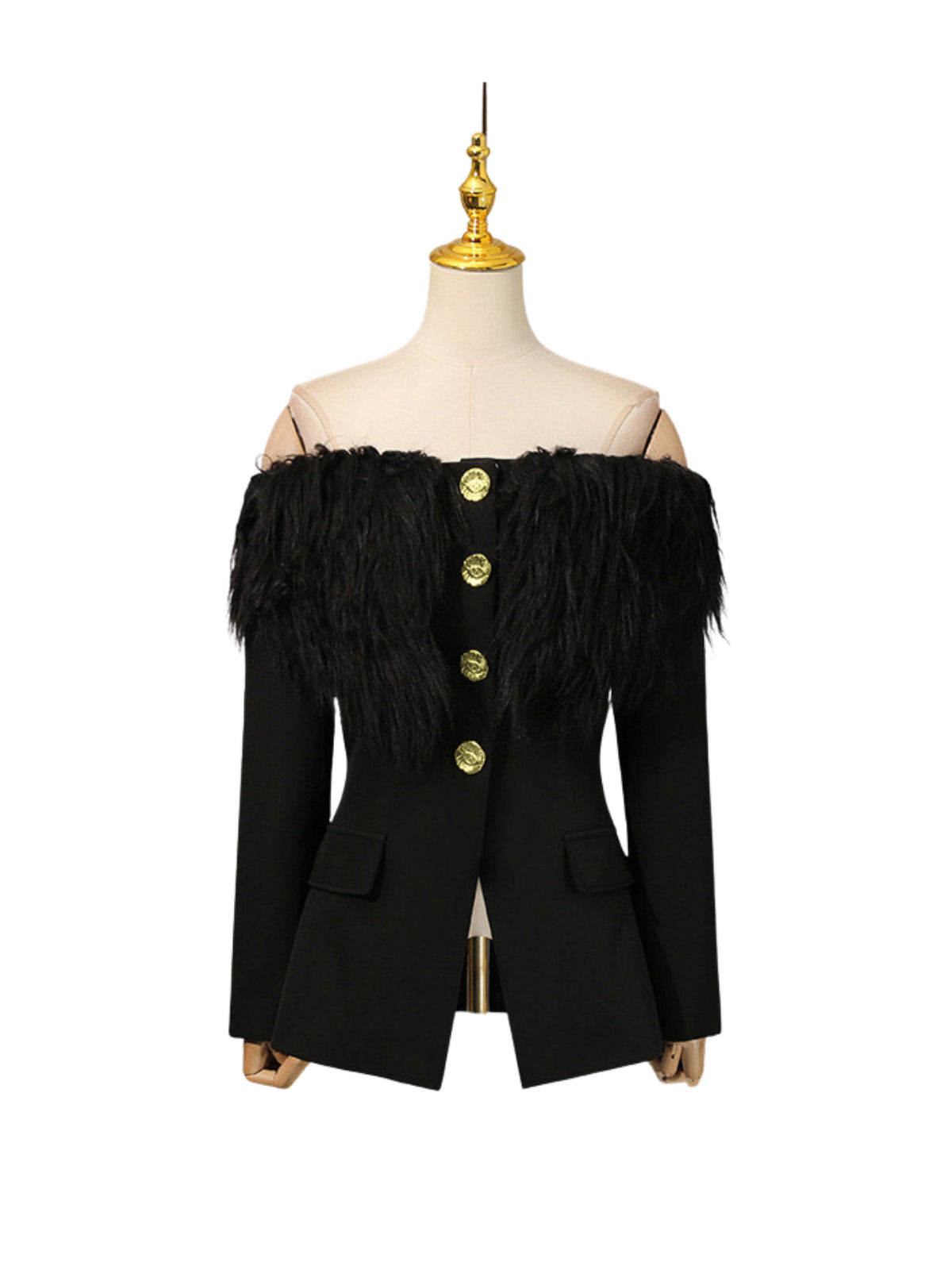 Blazer chic Vazzar à épaules dénudées et à franges – veste au style affirmé