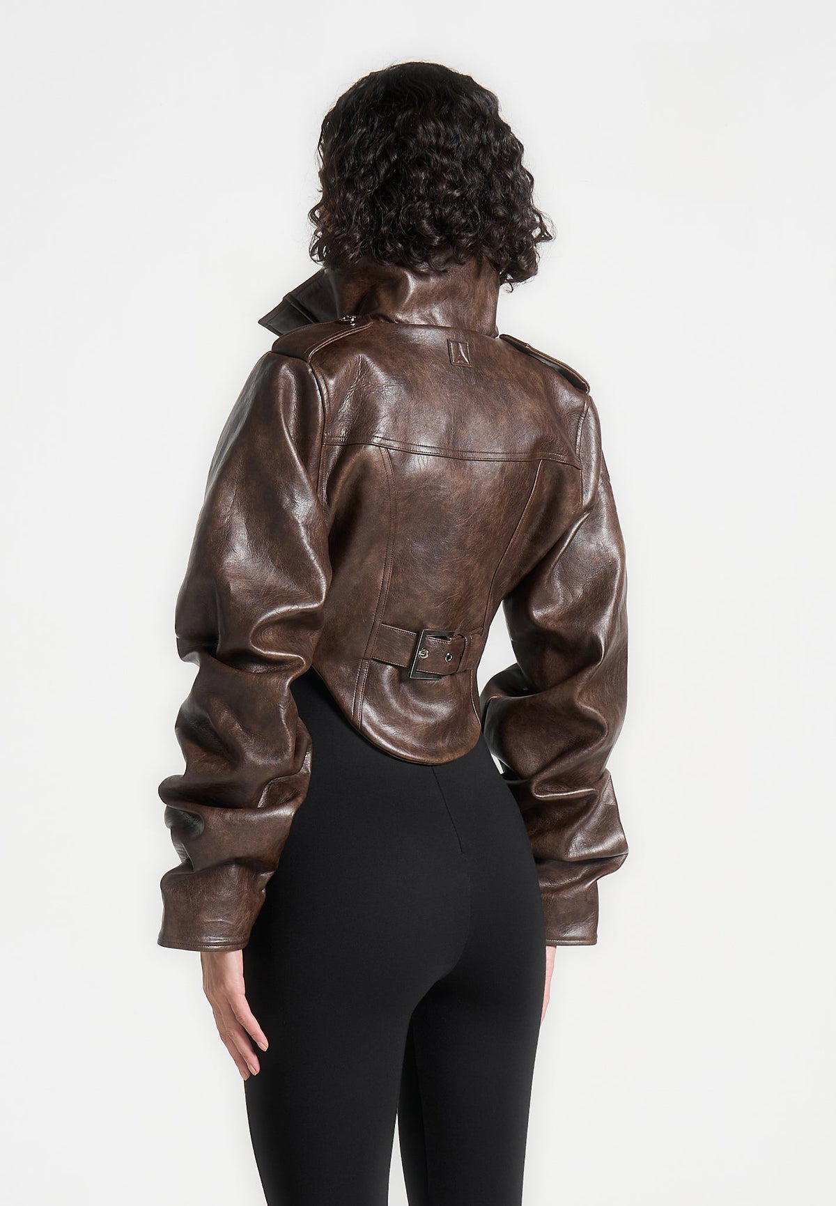 Veste corset vintage Solange en cuir marron avec manches fixées