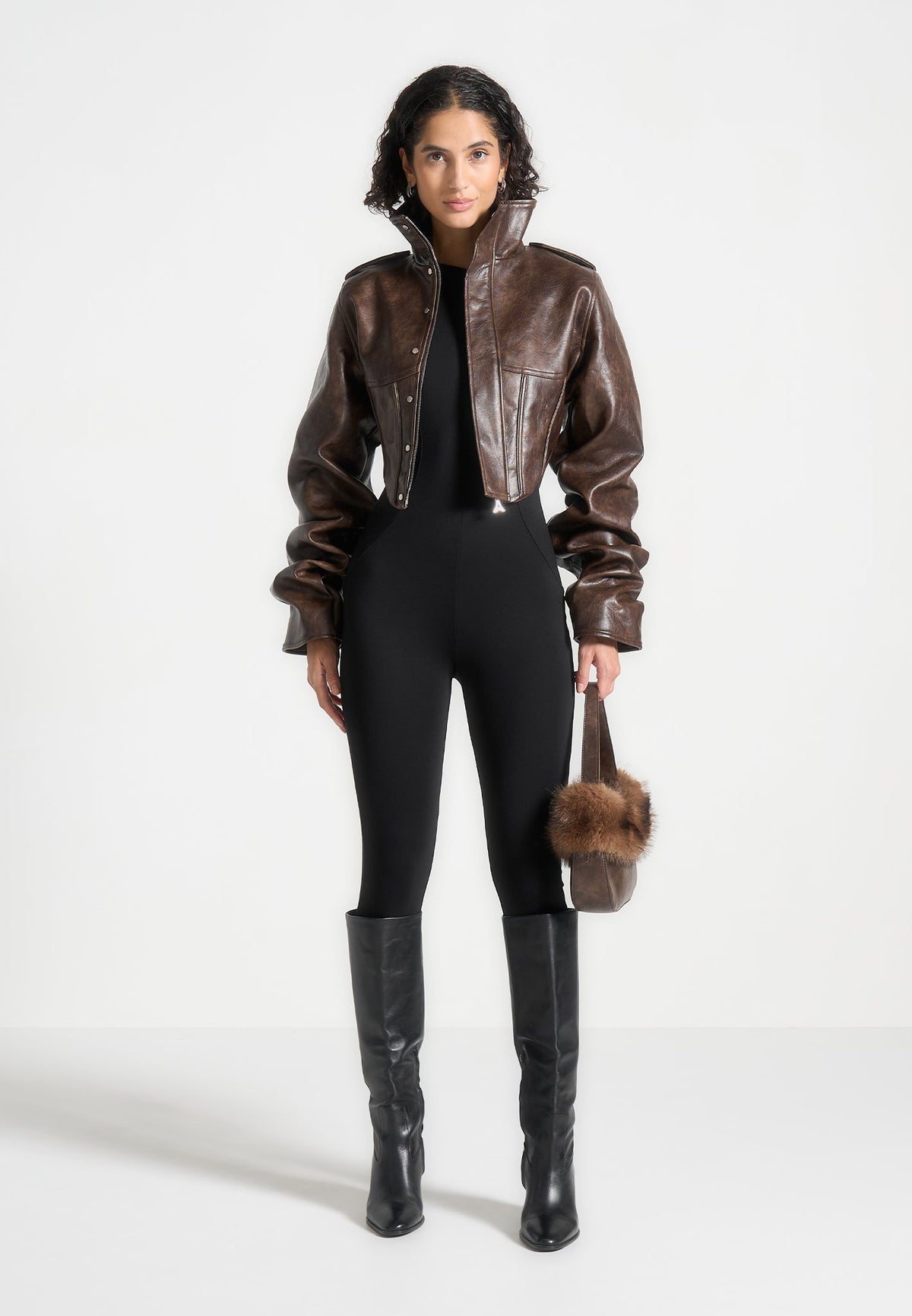 Veste corset vintage Solange en cuir marron avec manches fixées
