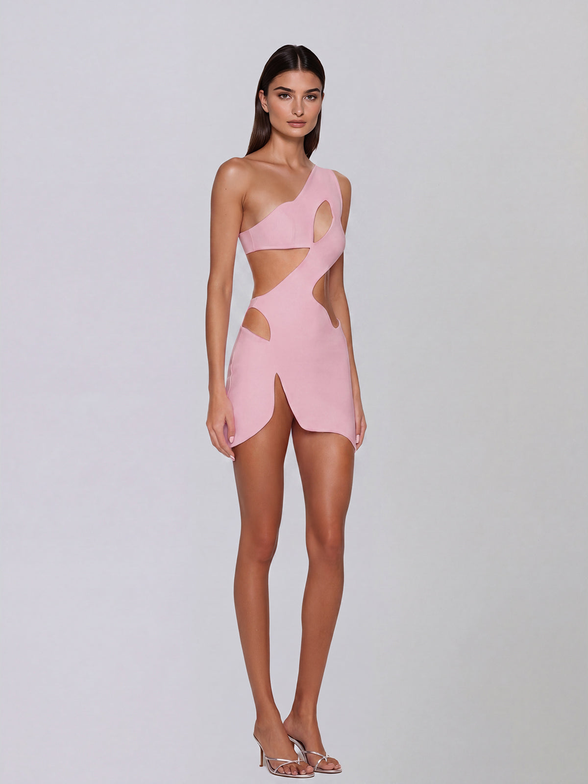 Robe mini rose Xelyra à une épaule avec découpes