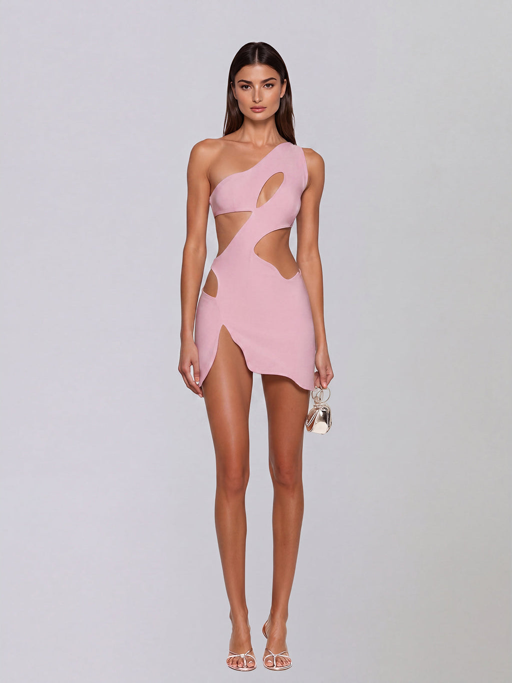 Robe mini rose Xelyra à une épaule avec découpes