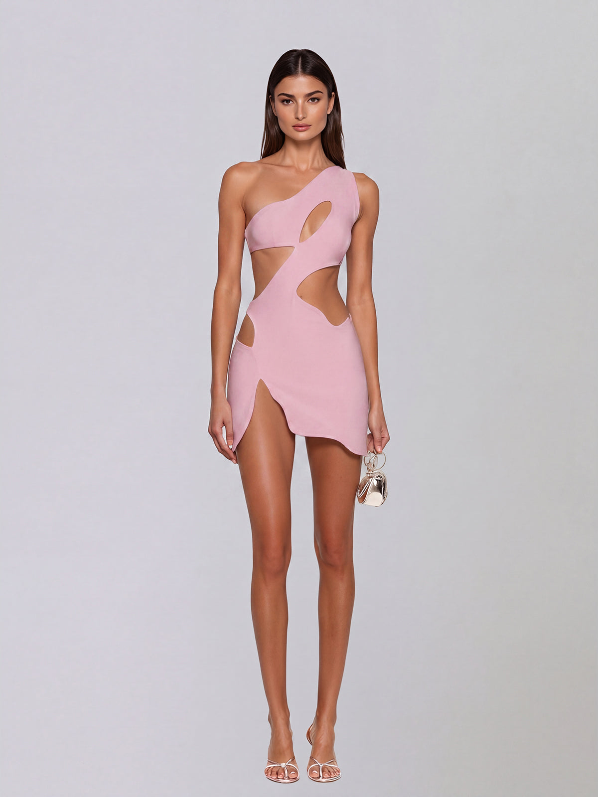 Robe mini rose Xelyra à une épaule avec découpes