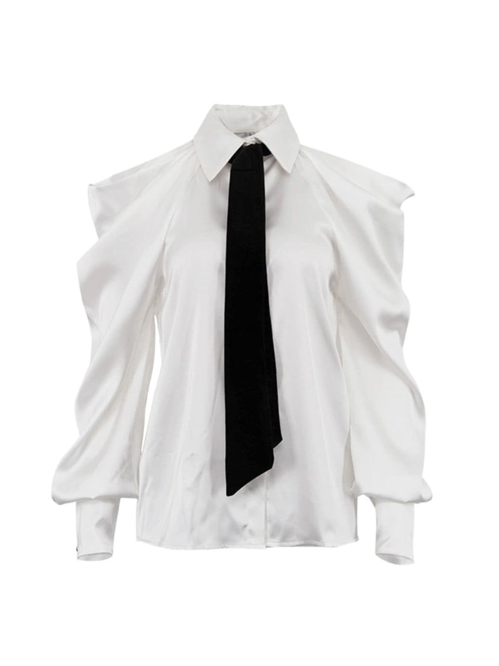Chemise satinée Yvara avec col plissé élégant et détail à nouer