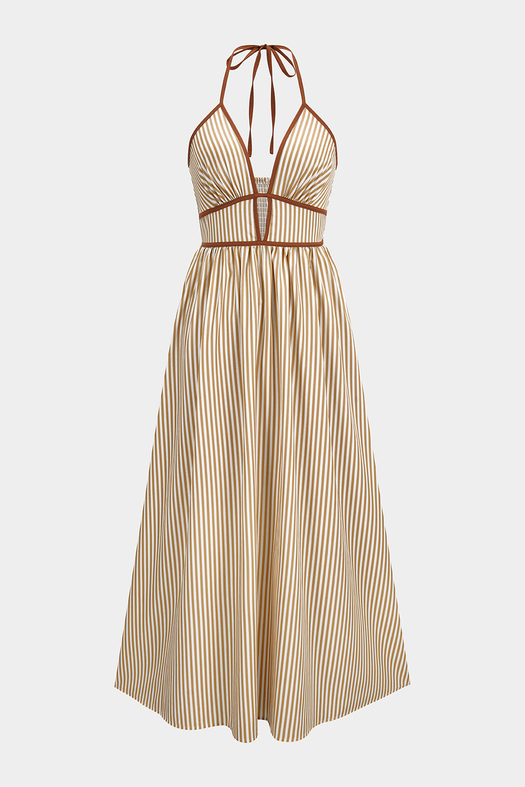 Delphine - Robe longue à col licou aux rayures printanières