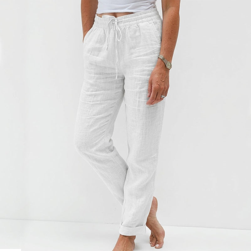 🌸 Pantalon décontracté pour femme en coton et lin avec taille élastique extensible