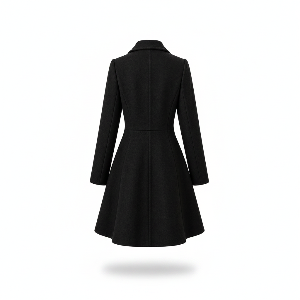 Manteau Aurora negro, vista trasera sobre fondo blanco