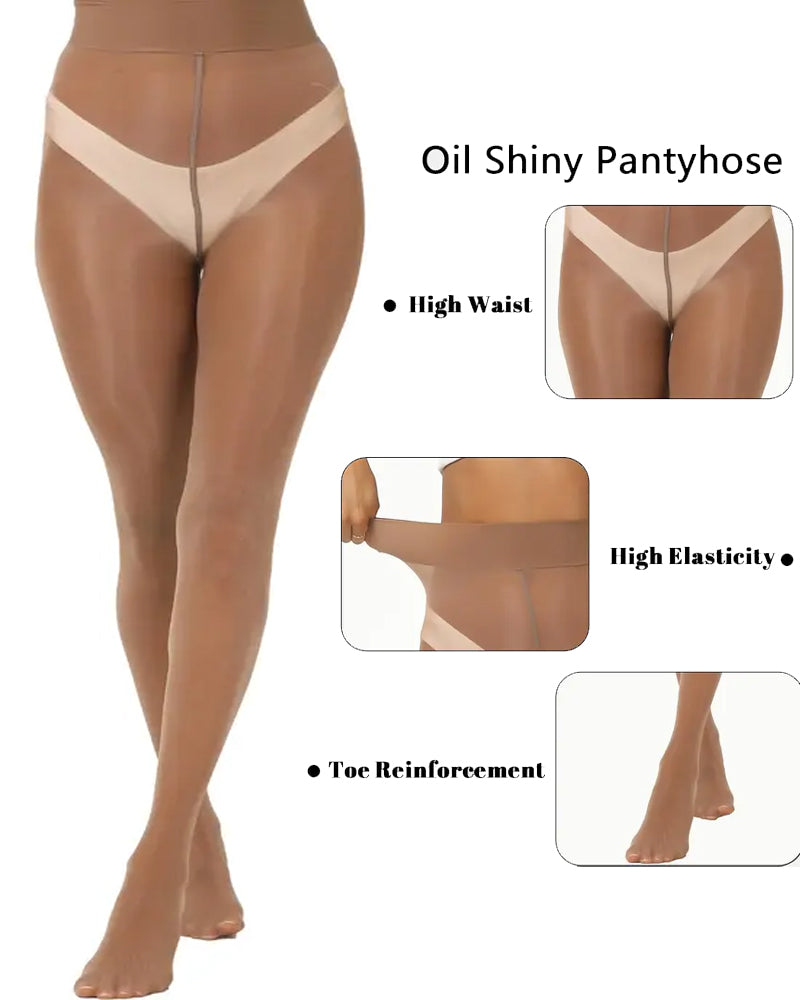 Lot de 2 collants transparents taille haute, soyeux et brillants