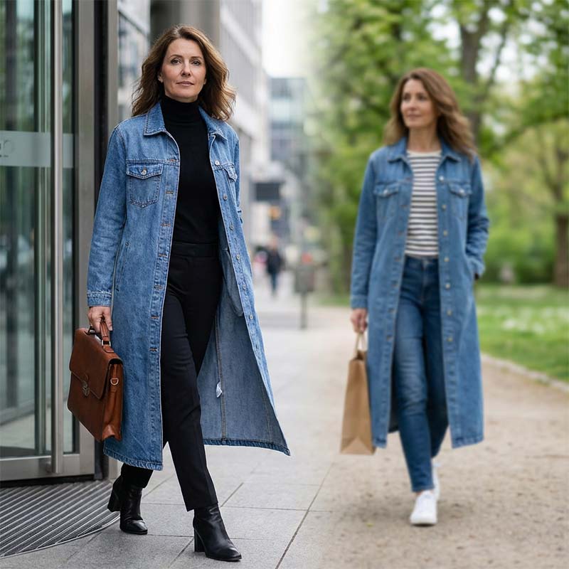 ⏳Offre spéciale à durée limitée⏰ Veste en jean décontractée longue à boutons pour femme