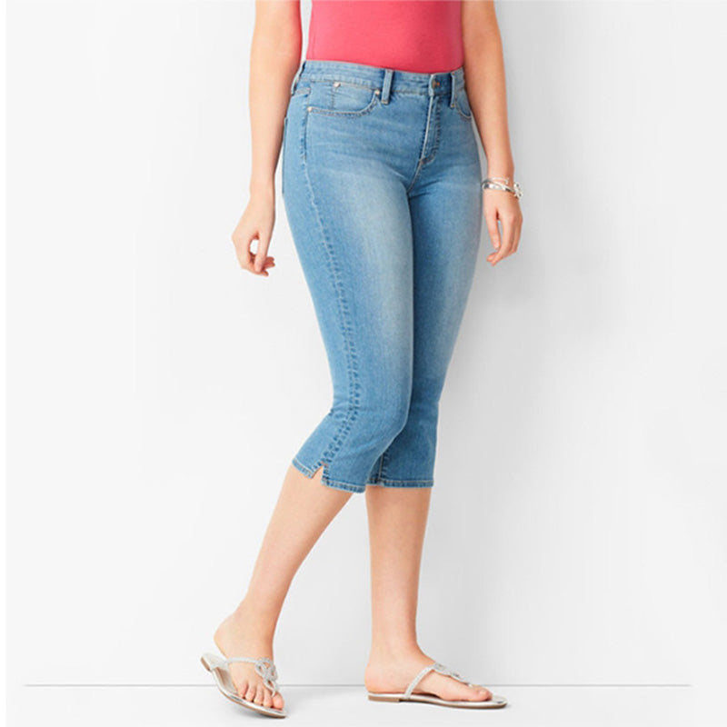 Jean capri stretch pour femme – Pantalon court slim confortable