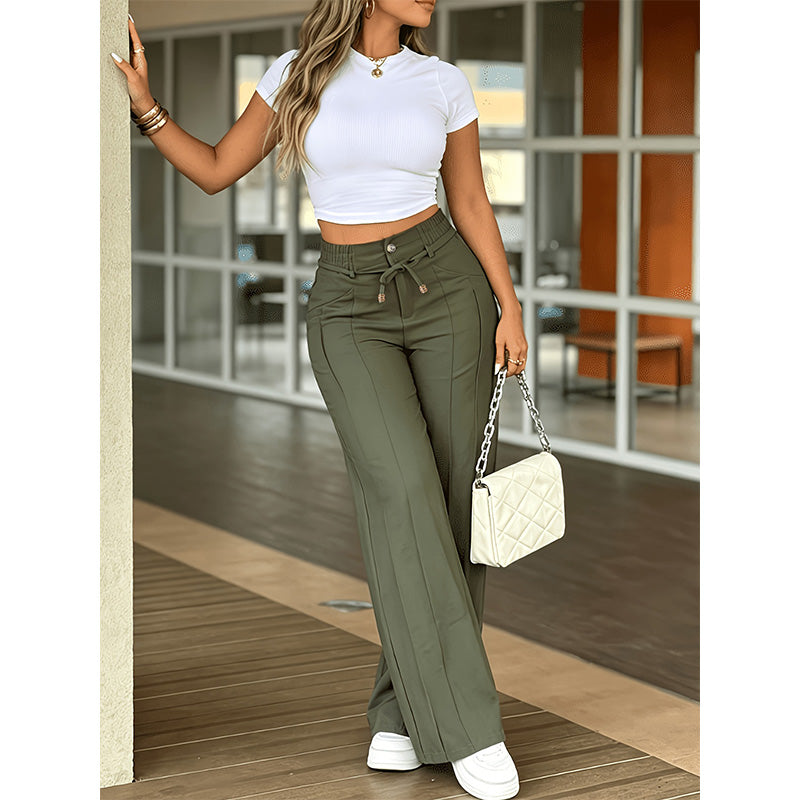 👖 OFFRE À DURÉE LIMITÉE : -50 % ! 💥 Pantalon droit taille haute pour femme avec couture sur le devant et dos élastiqué – Élégant, confortable et polyvalent ✨