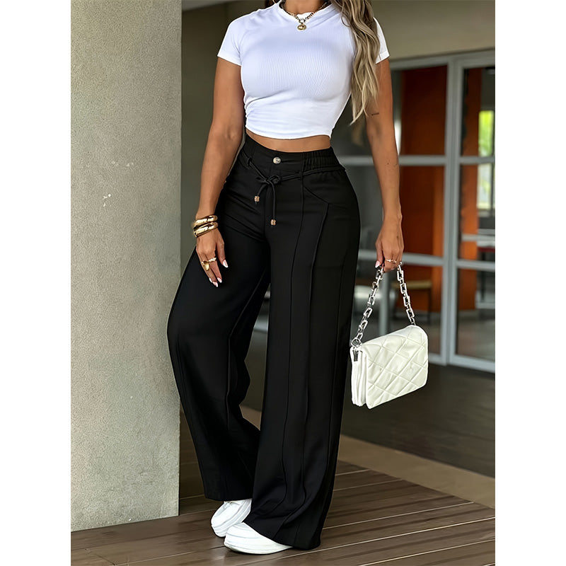 👖 OFFRE À DURÉE LIMITÉE : -50 % ! 💥 Pantalon droit taille haute pour femme avec couture sur le devant et dos élastiqué – Élégant, confortable et polyvalent ✨