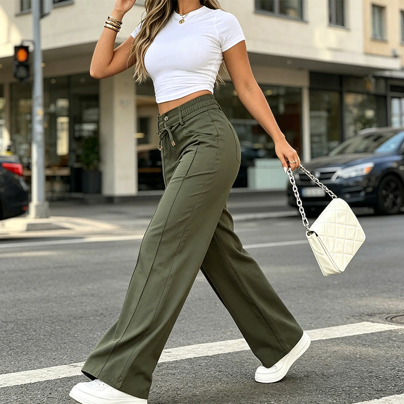 👖 OFFRE À DURÉE LIMITÉE : -50 % ! 💥 Pantalon droit taille haute pour femme avec couture sur le devant et dos élastiqué – Élégant, confortable et polyvalent ✨
