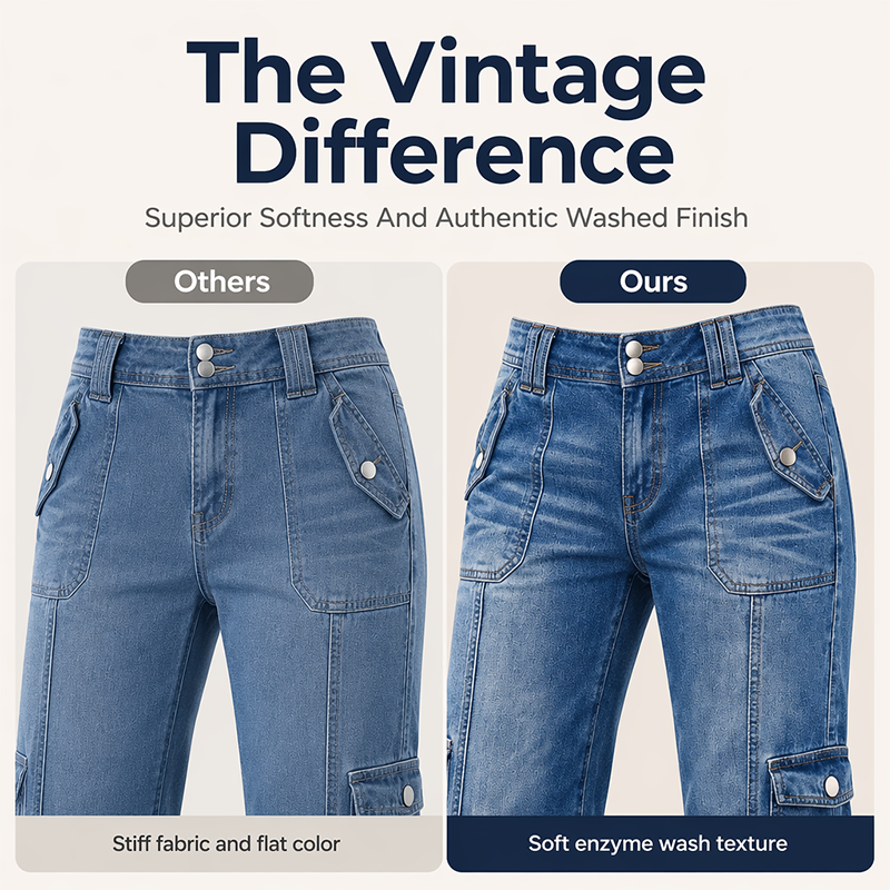 👖 Jean corsaire cargo vintage à ourlet ajustable par cordon – poches utilitaires et style urbain décontracté pour les aventures du quotidien