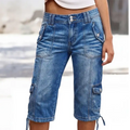 👖 Jean corsaire cargo vintage à ourlet ajustable par cordon – poches utilitaires et style urbain décontracté pour les aventures du quotidien